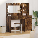 vidaXL Dressing Table with Mirror Lights with Drawer 2 pcs White Engineered Wood
