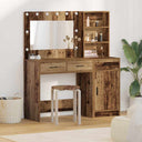 vidaXL Dressing Table with Mirror Lights with Drawer 2 pcs White Engineered Wood