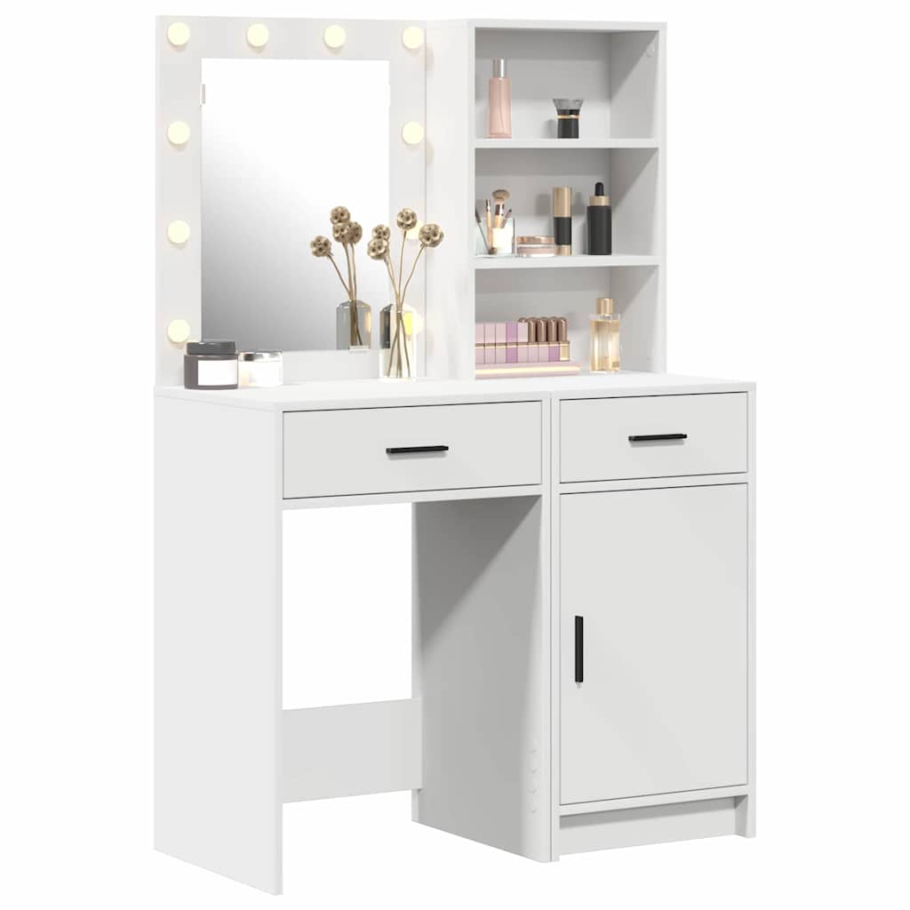 vidaXL Dressing tafel set met LED met lade 2 pcs Wit Bewerkt hout