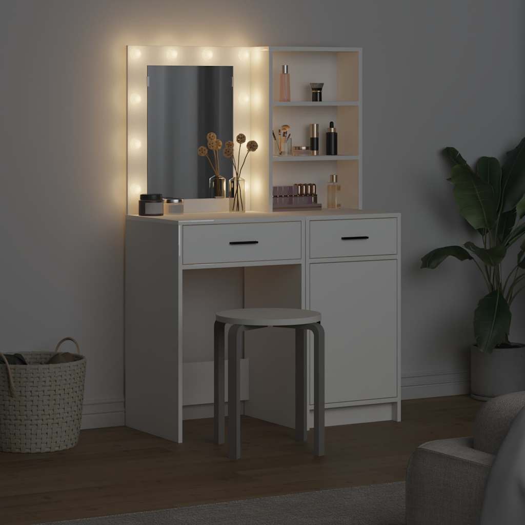 vidaXL Dressing tafel set met LED met lade 2 pcs Wit Bewerkt hout