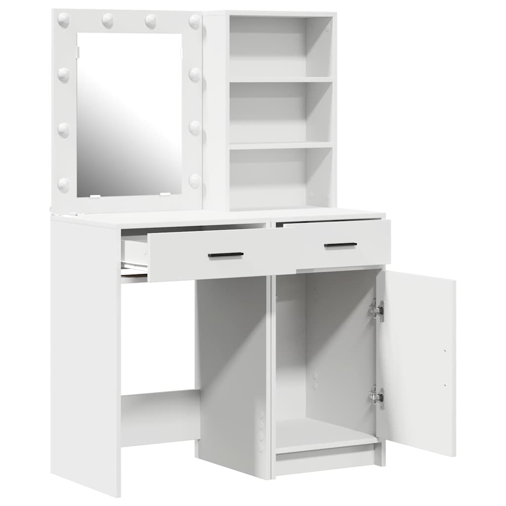 vidaXL Dressing tafel set met LED met lade 2 pcs Wit Bewerkt hout