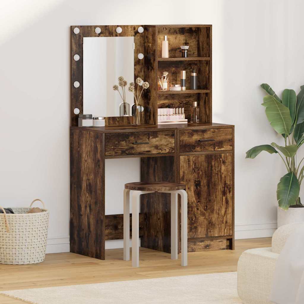 vidaXL Dressing tafel set met LED met lade 2 pcs Wit Bewerkt hout