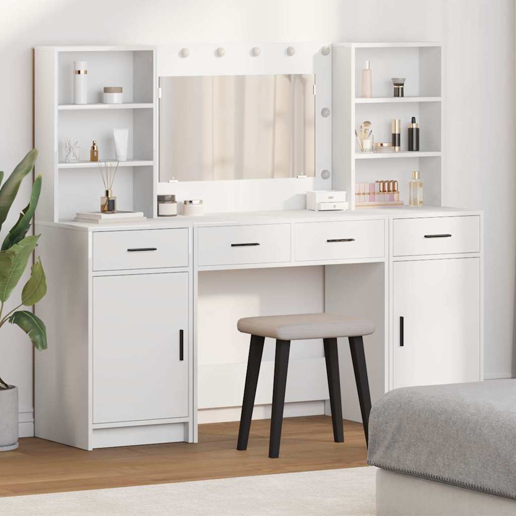 vidaXL Dressing Table Set with LED with Drawer 3 pcs White Engineered wood