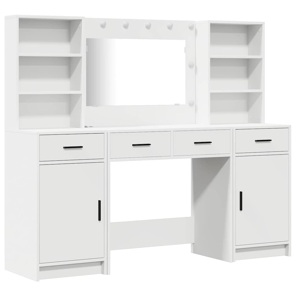 vidaXL Dressing Table Set with LED with Drawer 3 pcs White Engineered wood