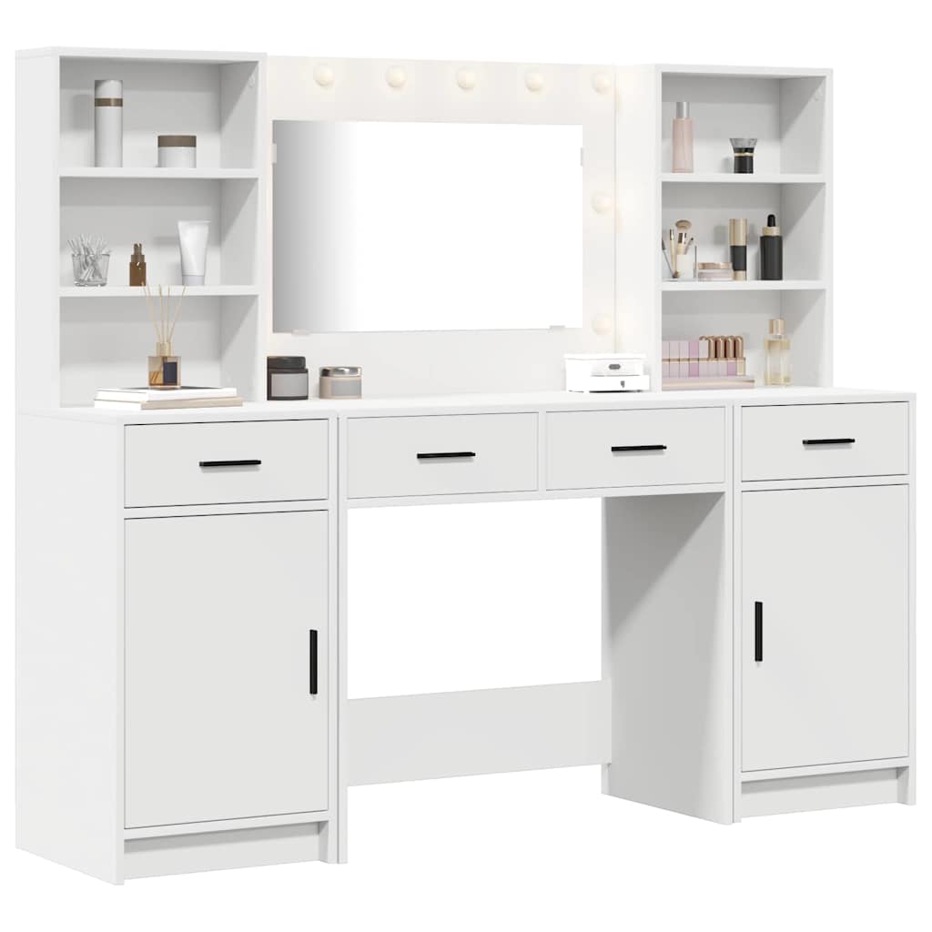 vidaXL Dressing Table Set with LED with Drawer 3 pcs White Engineered wood