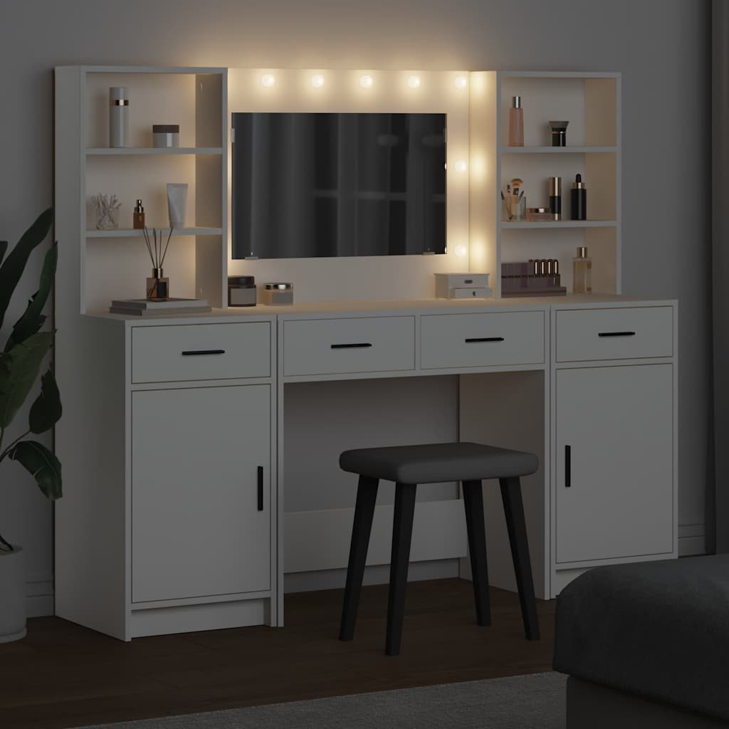 vidaXL Dressing Table Set with LED with Drawer 3 pcs White Engineered wood