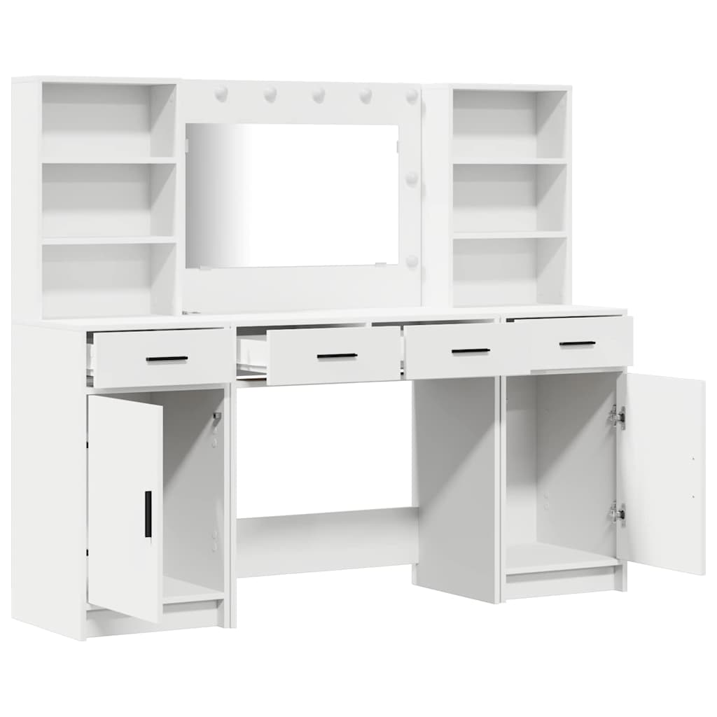 vidaXL Dressing Table Set with LED with Drawer 3 pcs White Engineered wood