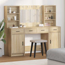 vidaXL Dressing Table Set with LED with Drawer 3 pcs White Engineered wood