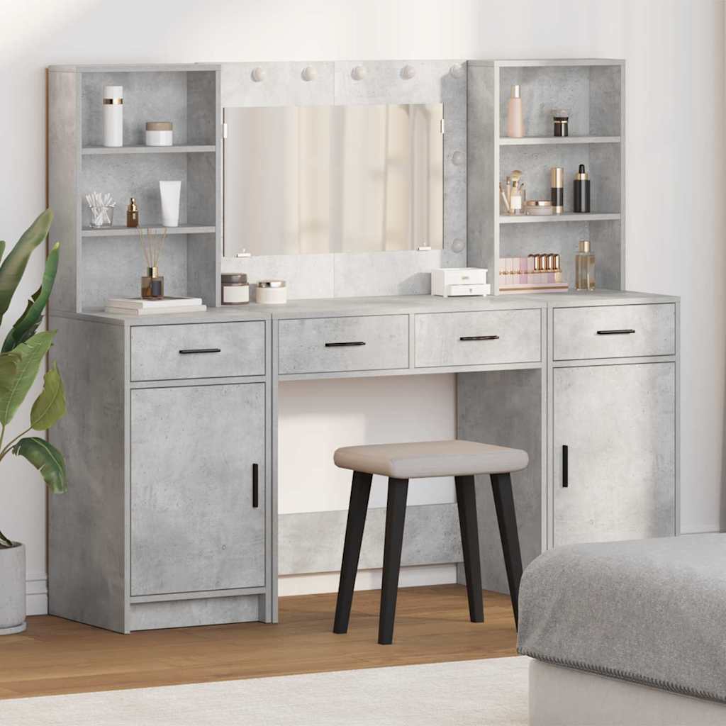 vidaXL Dressing Table Set with LED with Drawer 3 pcs White Engineered wood