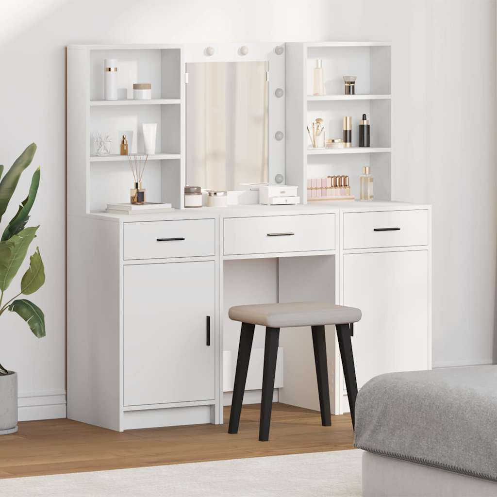 vidaXL Dressing tafel set met LED met lade 3 pcs Wit Bewerkt hout
