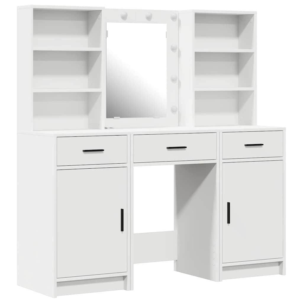 vidaXL Dressing tafel set met LED met lade 3 pcs Wit Bewerkt hout