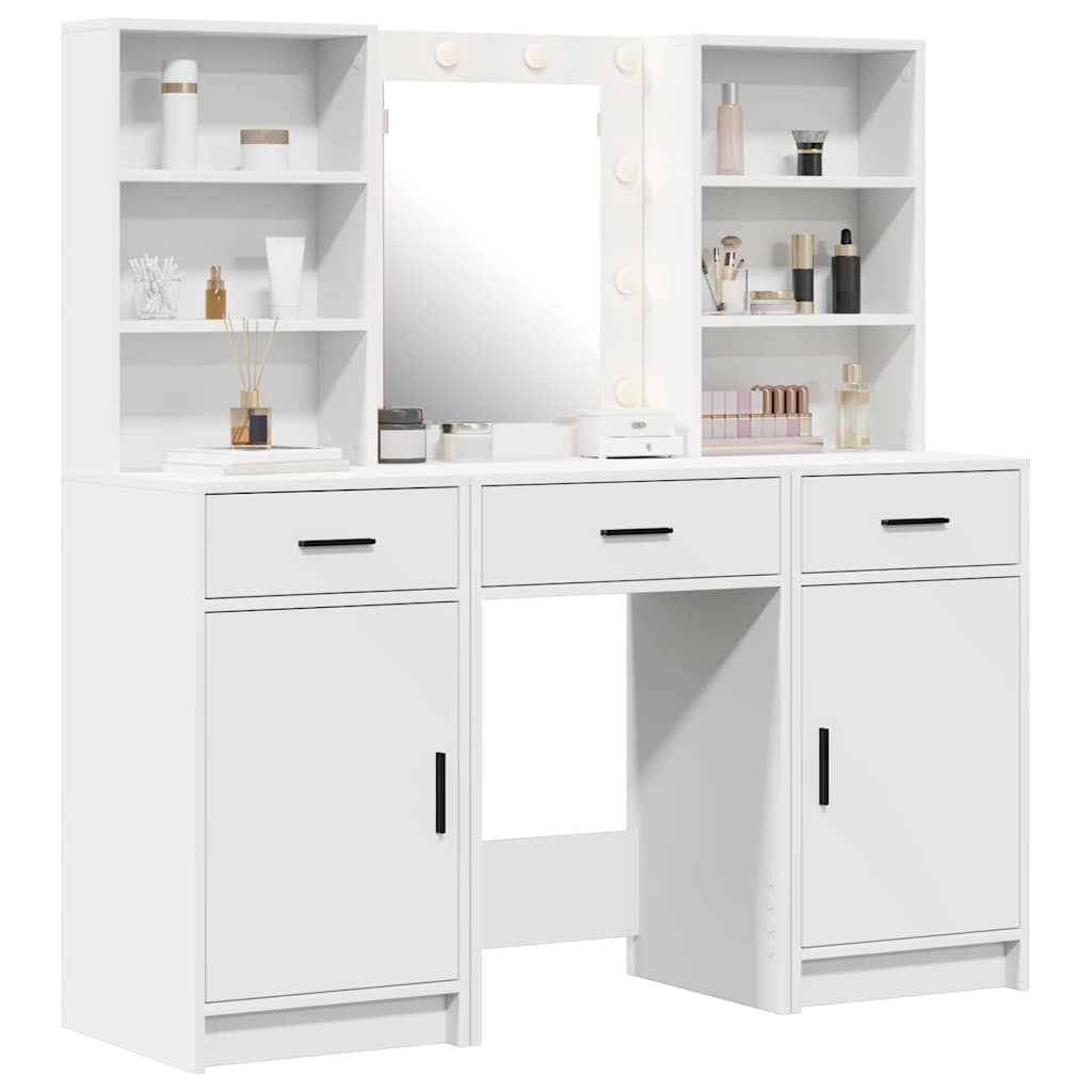 vidaXL Dressing tafel set met LED met lade 3 pcs Wit Bewerkt hout