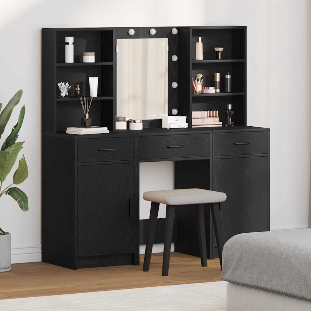 vidaXL Dressing tafel set met LED met lade 3 pcs Wit Bewerkt hout