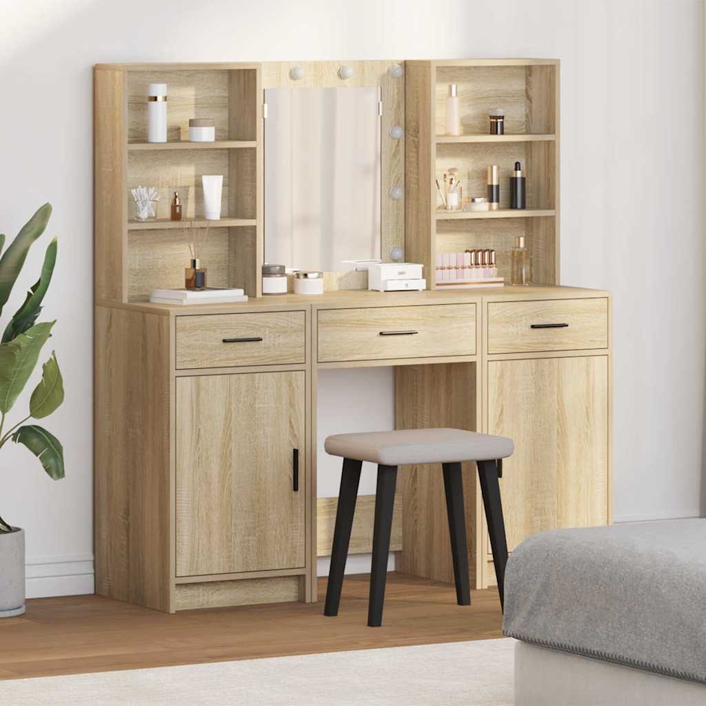 vidaXL Dressing tafel set met LED met lade 3 pcs Wit Bewerkt hout