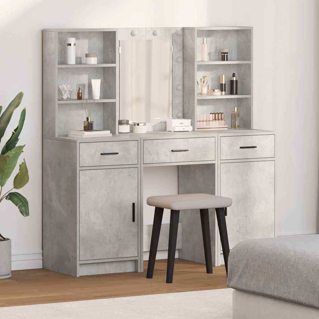 vidaXL Dressing tafel set met LED met lade 3 pcs Wit Bewerkt hout