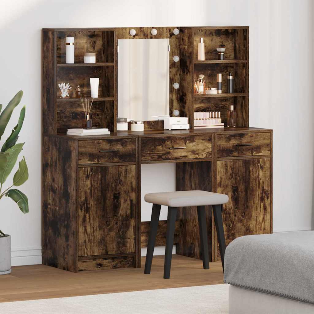 vidaXL Dressing tafel set met LED met lade 3 pcs Wit Bewerkt hout