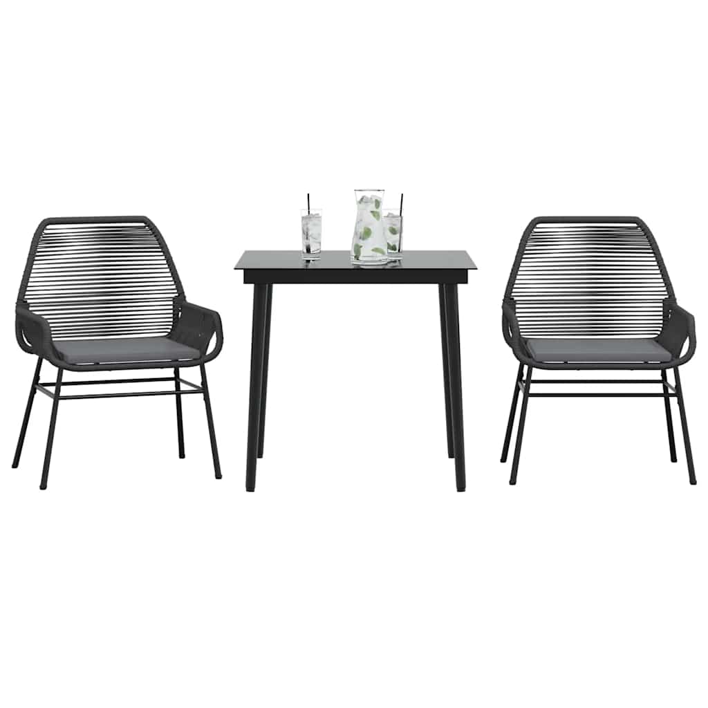 vidaXL 3-delige Tuinset met kussens poly rattan glas zwart