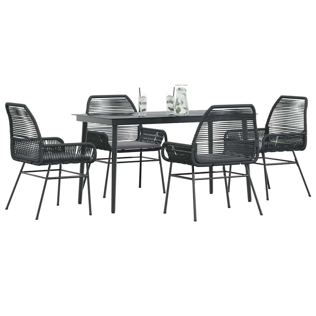 vidaXL 3-delige Tuinset met kussens poly rattan glas zwart