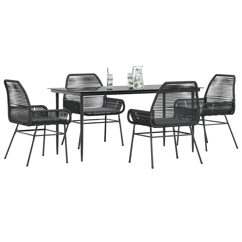 vidaXL 3-delige Tuinset met kussens poly rattan glas zwart