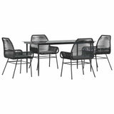 vidaXL 3-delige Tuinset met kussens poly rattan glas zwart