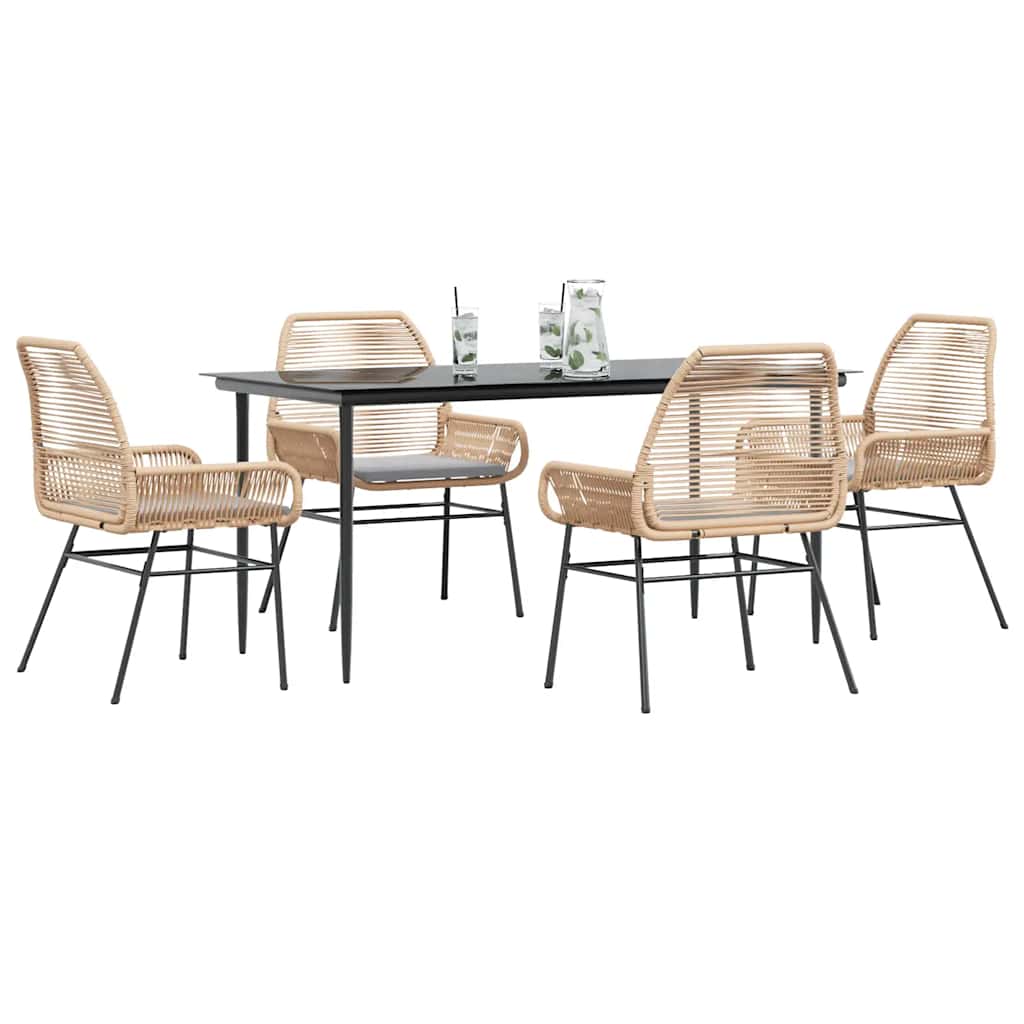 vidaXL 3-delige Tuinset met kussens poly rattan glas zwart