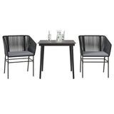 vidaXL 3-delige Tuinset met kussens poly rattan glas zwart