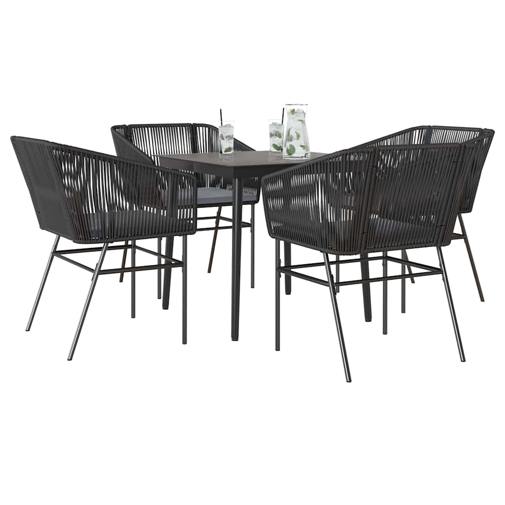vidaXL 3-delige Tuinset met kussens poly rattan glas zwart