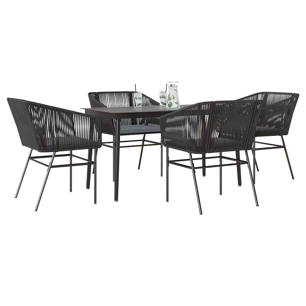 vidaXL 3-delige Tuinset met kussens poly rattan glas zwart