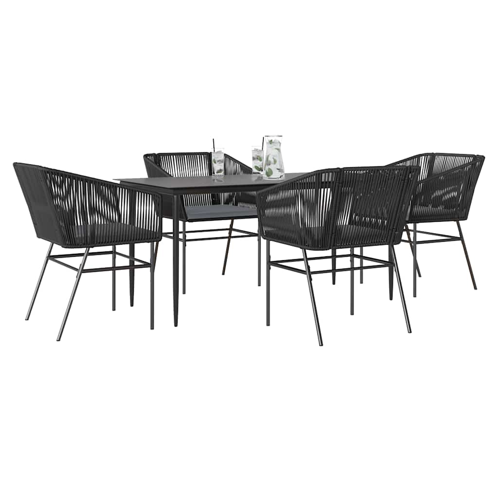 vidaXL 3-delige Tuinset met kussens poly rattan glas zwart