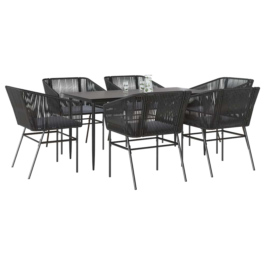vidaXL 3-delige Tuinset met kussens poly rattan glas zwart