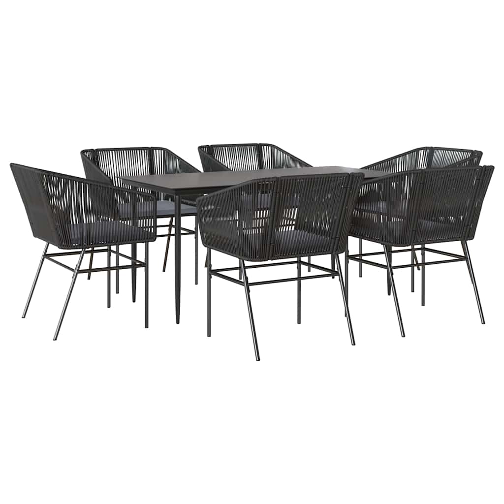 vidaXL 3-delige Tuinset met kussens poly rattan glas zwart
