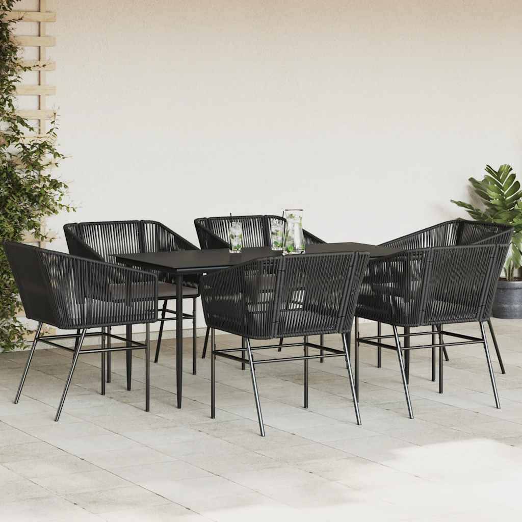 vidaXL 3-delige Tuinset met kussens poly rattan glas zwart