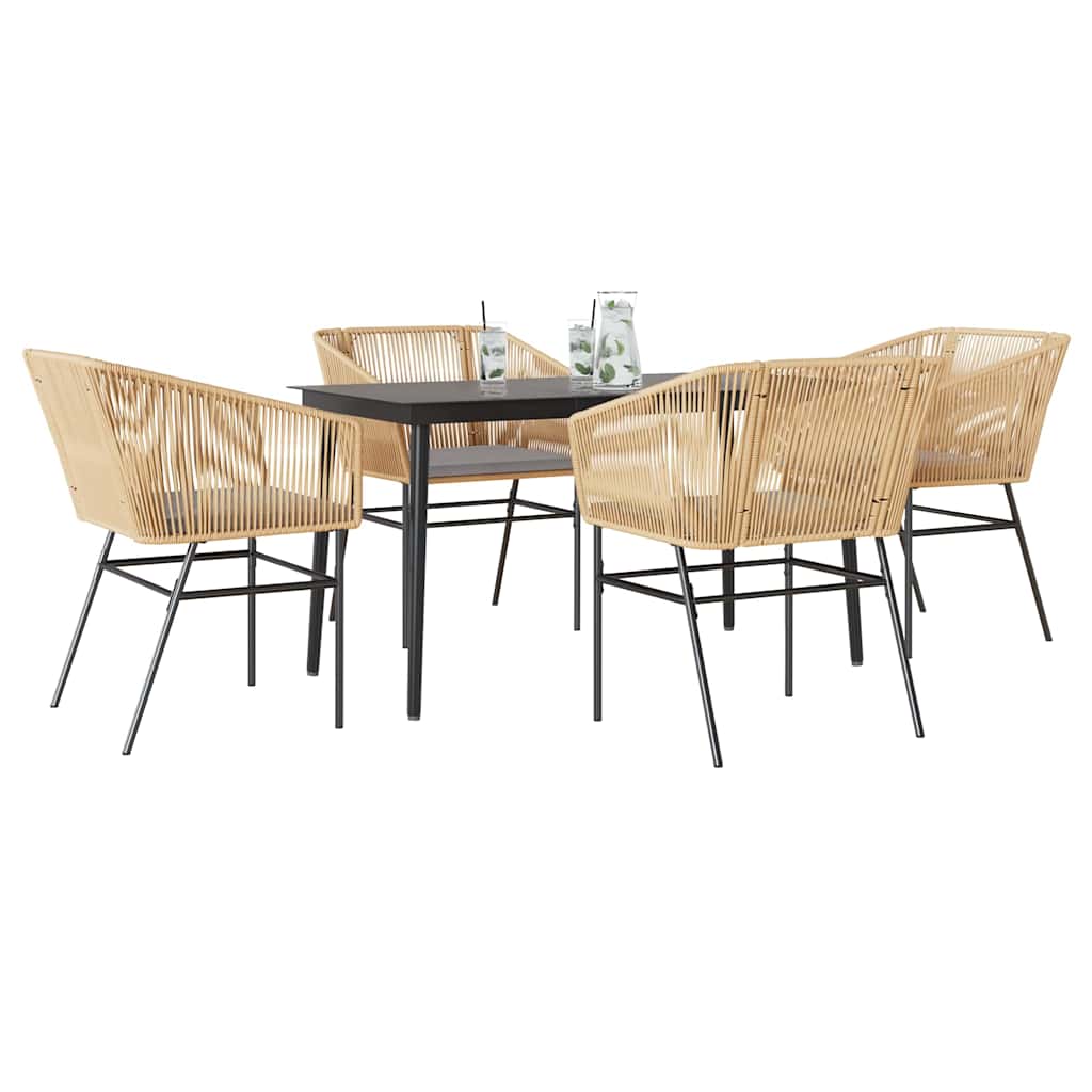 vidaXL 3-delige Tuinset met kussens poly rattan glas zwart