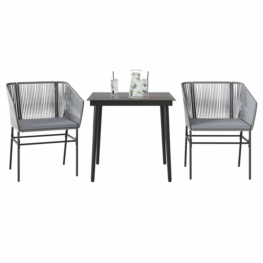 vidaXL 3-delige Tuinset met kussens poly rattan glas zwart