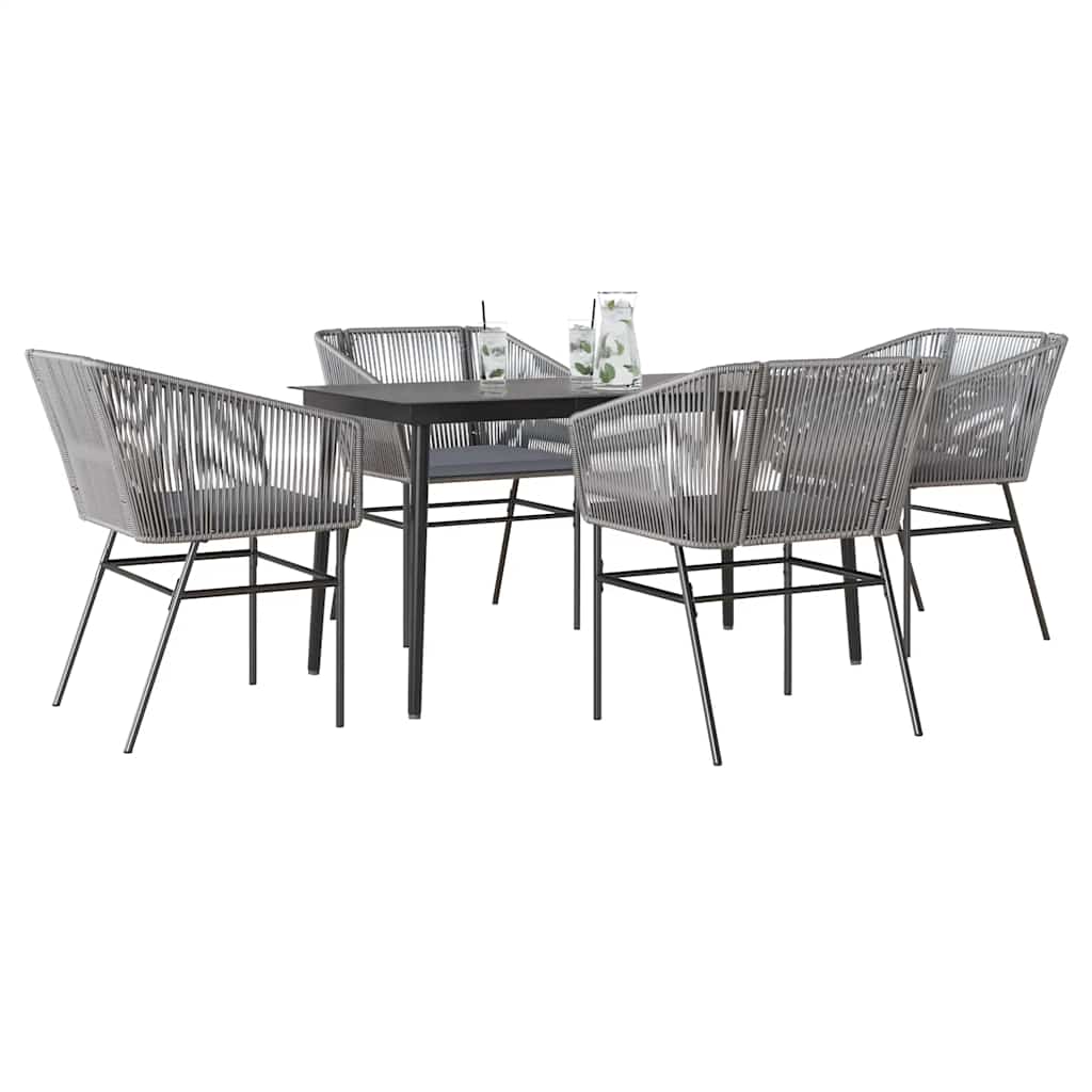 vidaXL 3-delige Tuinset met kussens poly rattan glas zwart