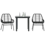 vidaXL 3-delige Tuinset poly rattan glas zwart