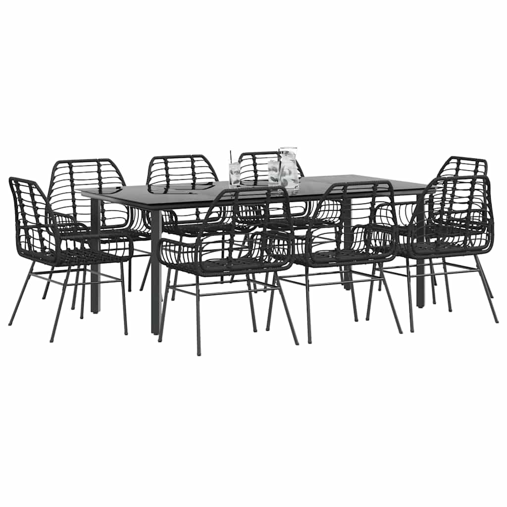 vidaXL 3-delige Tuinset poly rattan glas zwart