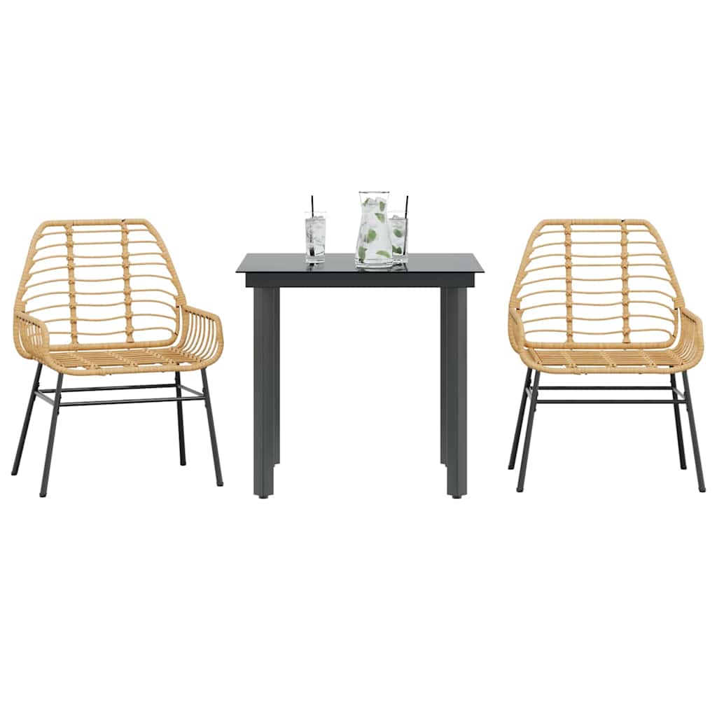 vidaXL 3-delige Tuinset poly rattan glas zwart