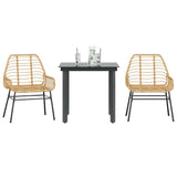 vidaXL 3-delige Tuinset poly rattan glas zwart
