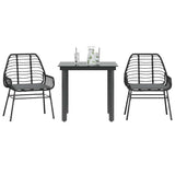 vidaXL 3-delige Tuinset poly rattan glas zwart