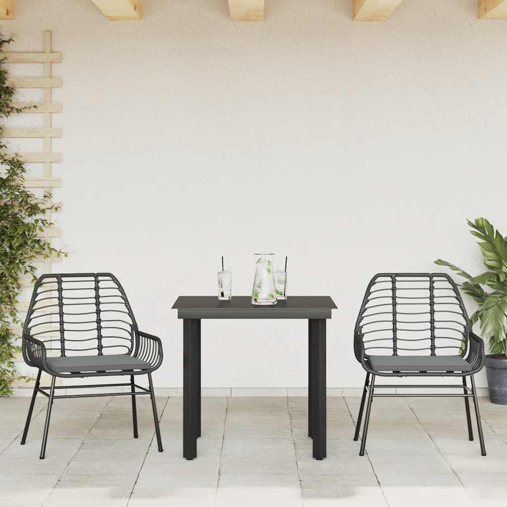 vidaXL 3-delige Tuinset poly rattan glas zwart