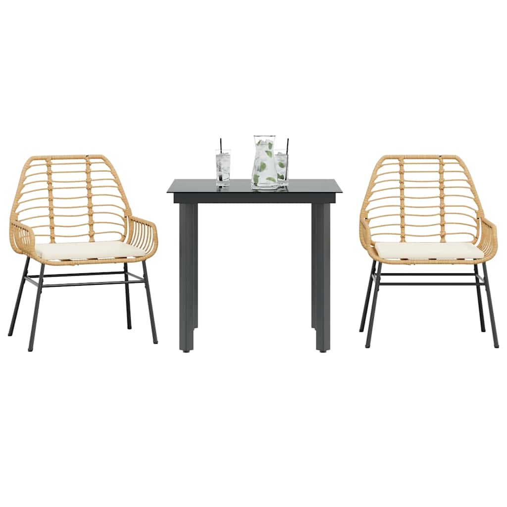 vidaXL 3-delige Tuinset poly rattan glas zwart
