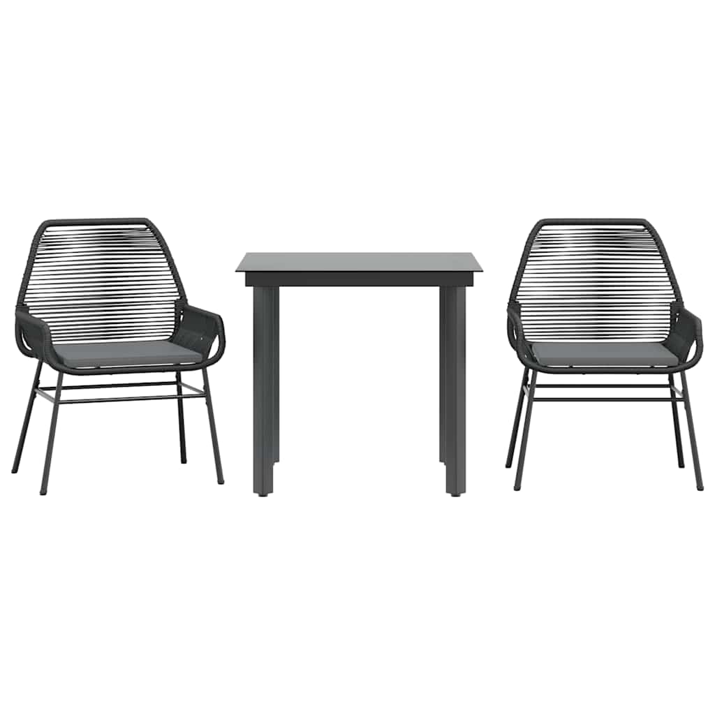 vidaXL 3-Piece Garden Lounge Set with Cushions Poly Rattan Glass Black