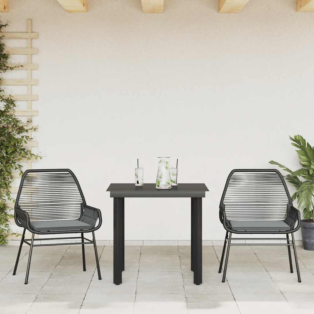 vidaXL 3-Piece Garden Lounge Set with Cushions Poly Rattan Glass Black