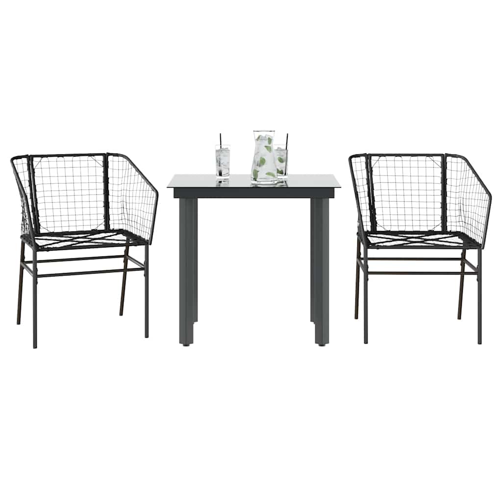 vidaXL 3-delige Tuinset poly rattan glas zwart