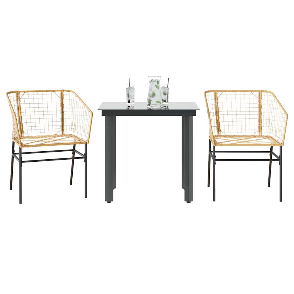 vidaXL 3-delige Tuinset poly rattan glas zwart