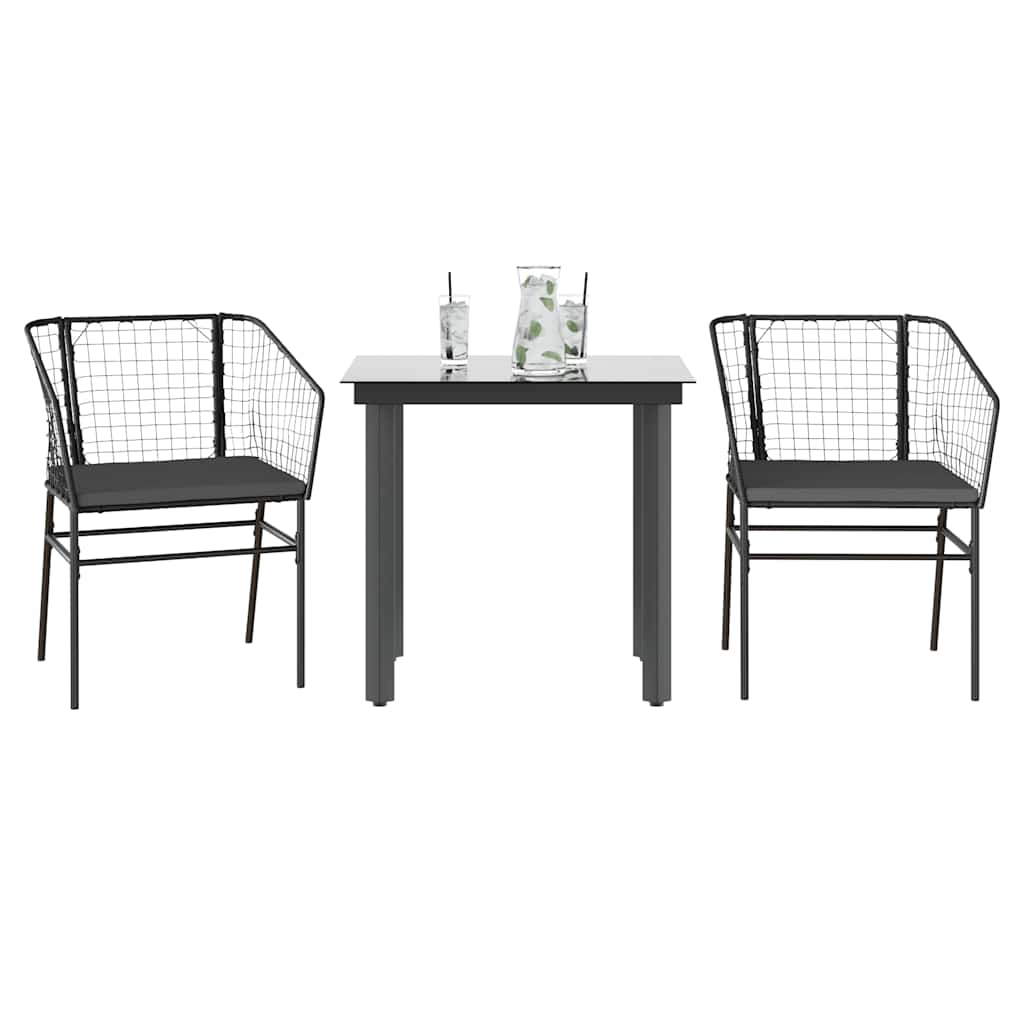 vidaXL 3-delige Tuinset poly rattan glas zwart