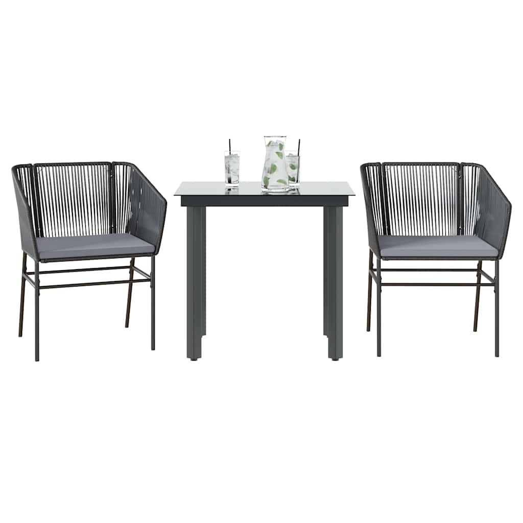 vidaXL 3-delige Tuinset met kussens poly rattan glas zwart