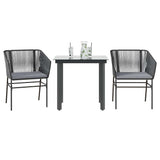 vidaXL 3-delige Tuinset met kussens poly rattan glas zwart