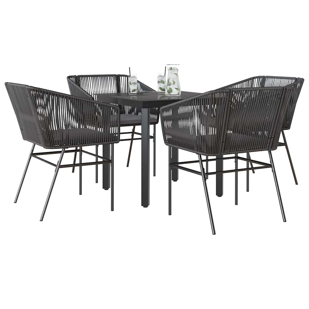 vidaXL 3-delige Tuinset met kussens poly rattan glas zwart